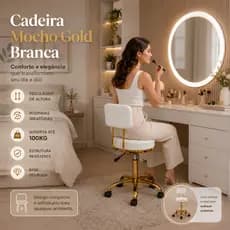 Cadeira Dourada Mocho Gold Branca Estética Tattoo Clinica Salão