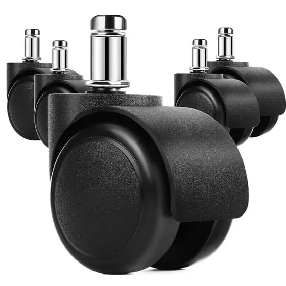 Kit 5 Rodinhas Rodízio Universal Para Cadeira De Escritório Giratória Pu Anti Risco 50mm Preto Ultra Resistente 120 kg