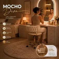 Cadeira para escrivaninha Diva God Dourada Confortavel estética salão Veludo Branco Off White