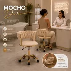 Cadeira para Penteadeira Escrivaninha para quarto Mocho Gold Diva Veludo Branco dourada Clinica Estetica Escritório