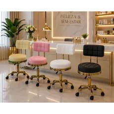 Cadeira Mocho Gold Dourado Preto Branco Rosa Bege Estética Tattoo Clinica Salão Cadeira para Penteadeira