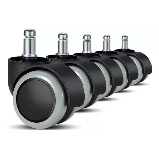 Kit 5 Rodinhas Rodízio Universal Para Cadeira De Escritório Pu Anti Risco 50mm Preto Ultra Resistente 120 kg