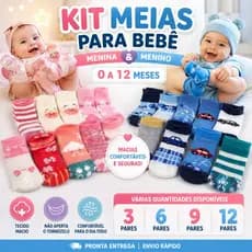 Kit com Pares de meia para Recém Nascidos e Bebê Menino e menina c/ Antiderrapante 0 á 24 Meses Macio Respirável