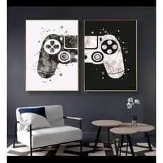 Quadro decorativo vídeo game controle preto e branco com 2 peças de 3 mm 60x40 cm