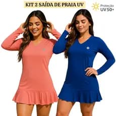 Kit 2 Vestido Saída De Praia  Proteção Solar Térmica Uv50+ Feminino