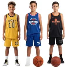 Kit 3 Conjuntos Esportivos Infantil Masculino Menino Estilo Basquete Camiseta + Short Leve e Confortável 6 a 12 anos