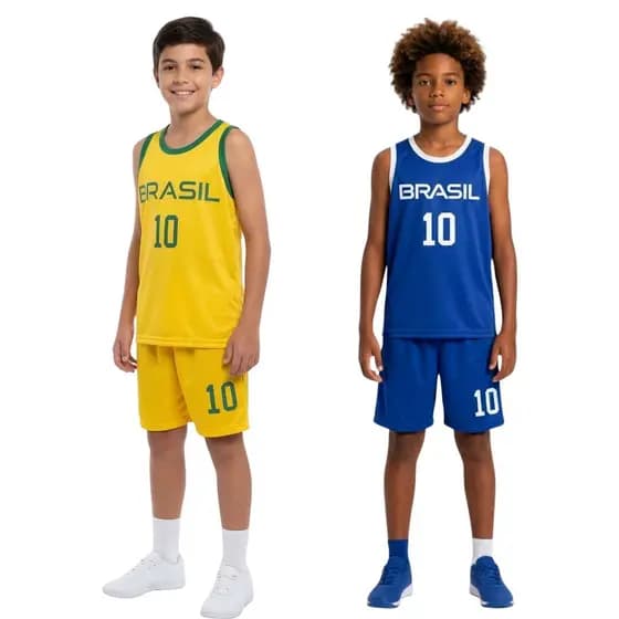 Kit 2 Conjunto Infantil Brasil Menino Futebol Copa 2026