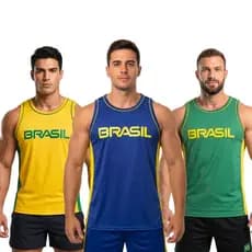 Kit 3 Camisetas Regata Masculinas Brasil Academia Treino Leve Confortável Promoção Top