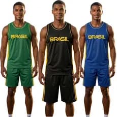 Conjunto Masculino Brasil Camiseta + Short  Academia Futebol Treino Roupa Esportiva Leve Confortável