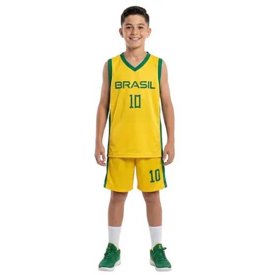 Conjunto Infantil Brasil Menino Futebol Regata e Short 6 a 12 anos