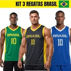 Kit 3 Regatas Masculinas Brasil  Academia Treino Fitness Esportiva Leve e Respirável