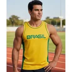 Regata Masculina Brasil Camiseta Regata Academia Treino Fitness Leve Confortável Esportiva