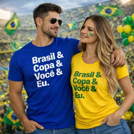 Kit  Namorados 2 Camisetas Brasil - Algodão Premium 30.1 Copa do Mundo Envio Imediato Phanter