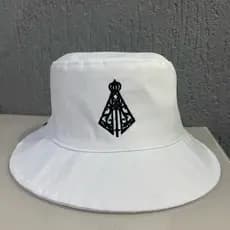 Bucket Hat Nossa Senhora Bordado - Branco e Preto - Tecido Leve de Qualidade - Ótima Costura - Chapéu Pescador Praia Sol