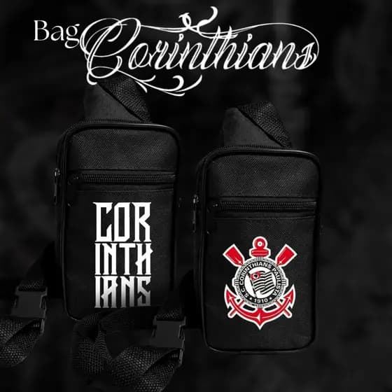 Bag Corinthians Espaçosa - Bolso Dianteiro - Estampa de Qualidade - Máxima Qualidade Costura e Estampa - Lateral Bolsa