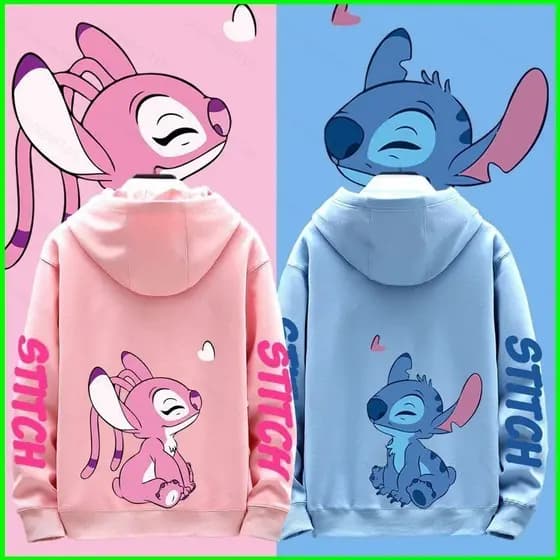 Moletom Casal Stitch Suas Roupas Com Capuz Anime Moletom Unissex Manga Comprida ( 1 Unidade)