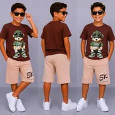 Conjunto Infantil Masculino Juvenil Lançamento Verão  Bermuda Roupa menino Top Veste 2 ao 14 anos