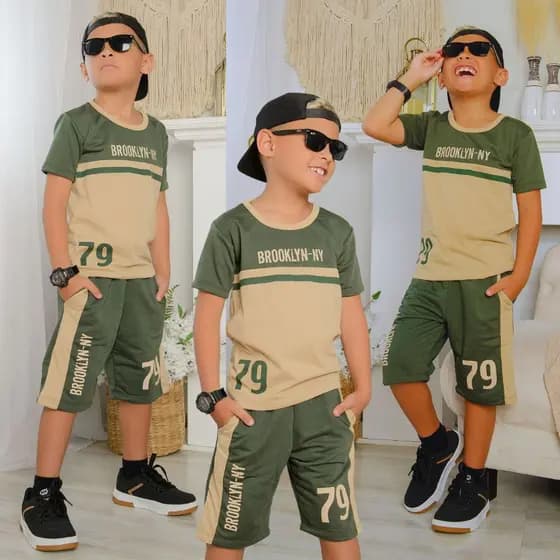 Conjunto Masculino Lançamento Verão Camisa e Bermuda Roupa De Menino Veste Do 2 Ao 14 Anos