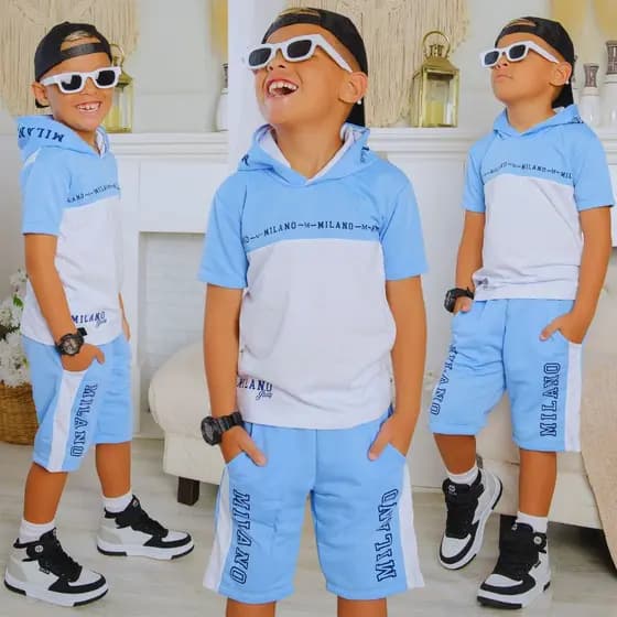 Conjunto De Menino Juvenil Lançamento Verão Camisa e Bermuda Veste Do 2 ao 14 anos