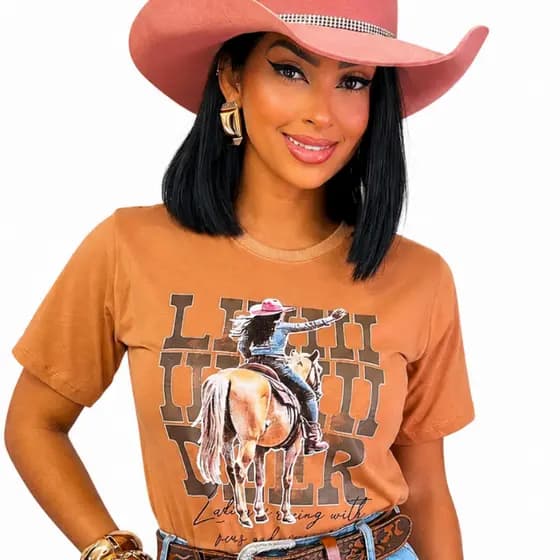 blusaFeminina T-Shirt Estampada Não Transparente/country/confortalvel