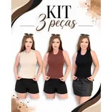 KIT 3 Regatas Femininas Caneladas | Blusa Básica Feminina | Grossa Não Transparente | Casual
