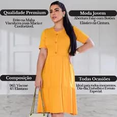 Vestido Feminino Rodado Botões Manga Malha Viscolycra