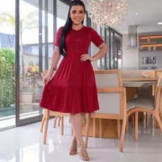 Vestido Feminino Rodado Botões Malha Premium