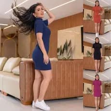 Vestido Feminino Midi Canelado com Manga Elegância