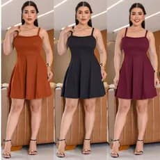 Vestido Feminino Alça Malha Canelada Tranças Bojo Curto Soltinho