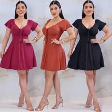 Vestido Feminino Com Bojo Amarrado Malha Canelada Curto Soltinho