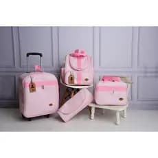 Kit Bolsa Maternidade 4 Peças l Mala, Mochila Luxo l  Mala de Rodinha Com Faixa e Laço