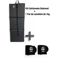 kit Colchonete Dobrável Maleta + 1 Par de Caneleira Nylon600 Preto