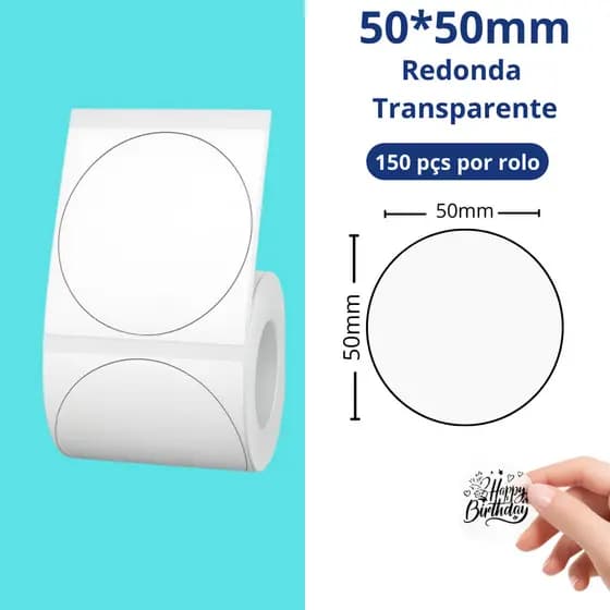 Rolo de Etiqueta Transparente redonda p/ Niimbot B1/B21 B31