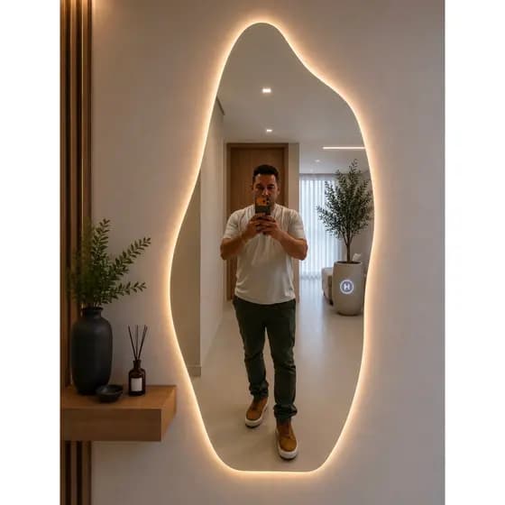 Espelho Orgânico 120X50CM Lapidado Moderno Grande Forms C/ LED FONTE OU LED TOUCH (FORM LED FONTE)