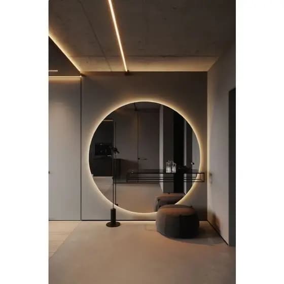 Espelho Redondo 100cm Lapidado Grande Moderno Decorativo Moldura C/LED QUENTE PILHAS (REDONDO)