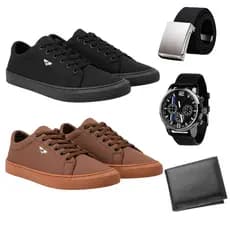 Kit Masculino Completo 2 Tênis Casuais + Relógio + Carteira + Cinto | Presente Masculino Tenis Masculino Casual Dia a Di