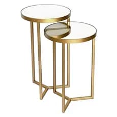 Conjunto Com 2 Mesas Lateral Tampo Espelhado Ferro Dourado Steel Glass