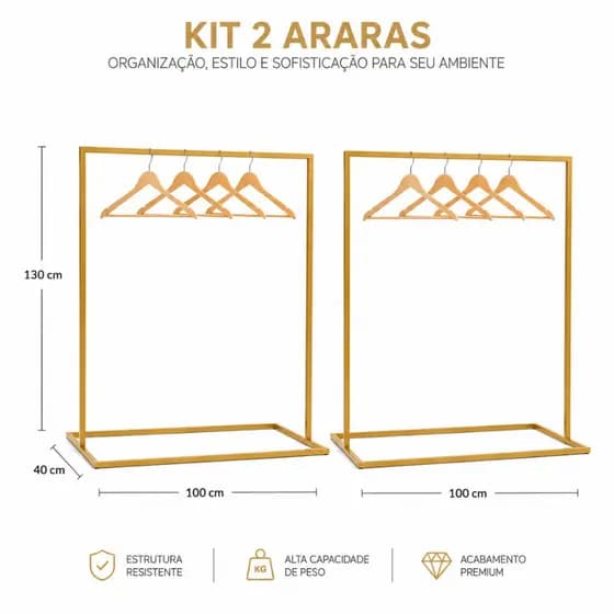 Kit 2 Araras Para Roupas Cabides, Quarto, Closet, Lojas Reforçada Desmontável