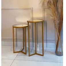 Conjunto De Mesas Lateral dourada Aço Com Espelho Steel Glass Estilo Industrial
