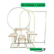 Kit Jogo De Mesas Treliça Para Festas Casamentos De Ferro Com 3 Arcos Romano, Redondo E Retangular