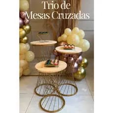 Trio De Mesas Cruzada Decorativa Para Festas Tampo madeira Pinus