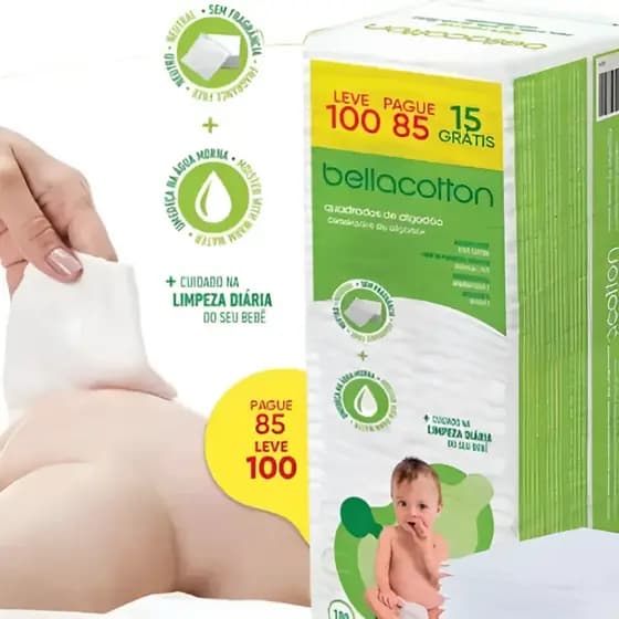 Algodão Quadrado Bellacotton 600 unidades para Bebês