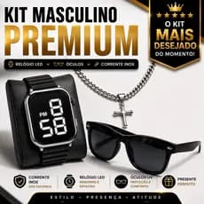 Kit Masculino Completo Relógio LED + Óculos + Corrente Crucifixo Acessórios Masculinos