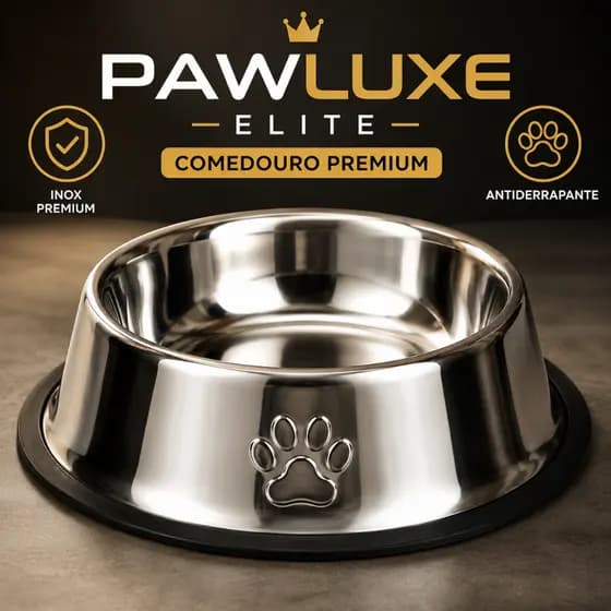 Comedouro Antiderrapante Inox Grande Cachorro Gato Pawluxe™ | Pote Resistente com Base Silicone