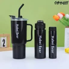 Kit 3 Garrafas Copo Plástico Tendência Squeeze Com Adesivos / SZJ-032