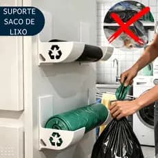 Kit Suporte Porta Saco de Lixo Sacolas Organizador de Parede e Utensílios de Cozinha