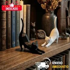 Gatinho Decorativo Minimalista Alongando | Enfeite Moderno Mesa Sala Escritório Presente Criativo