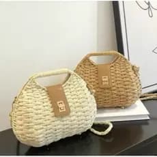 Bolsa Feminina Estilosa Palha Praia Sintetica Versatil Verao