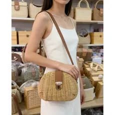 Bolsa Feminina Estilosa Palha Praia Sintetica Versatil Verao