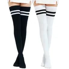 Kit 2 Meia 7/8 Feminina Minimalista Modelo Joelho Colegial Anime Otome Otaku Loli Geek Cosplay